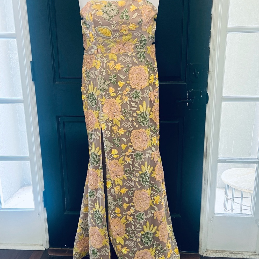 Floral Strapless Gown for Wedding Guests
